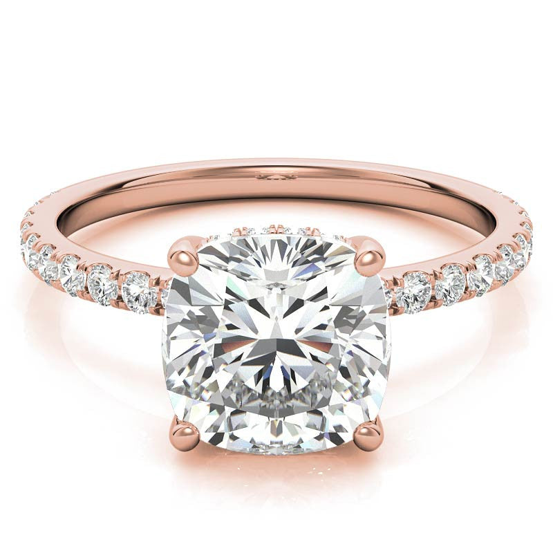 Cushion Moissanite Engagement Ring with Pave Accented Basket