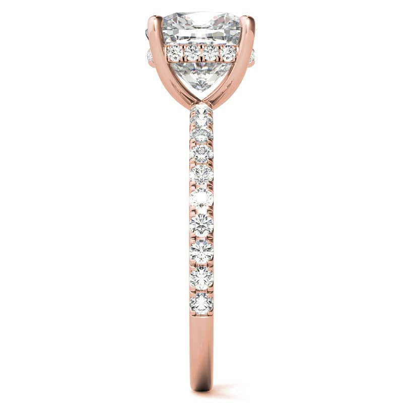 Cushion Moissanite Engagement Ring with Pave Accented Basket