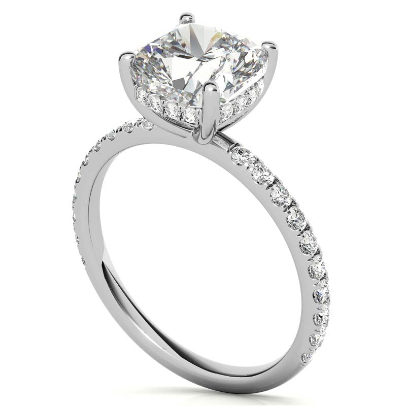 Cushion Moissanite Engagement Ring with Pave Accented Basket
