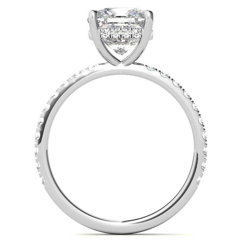 Cushion Moissanite Engagement Ring with Pave Accented Basket
