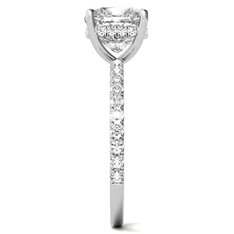 Cushion Moissanite Engagement Ring with Pave Accented Basket