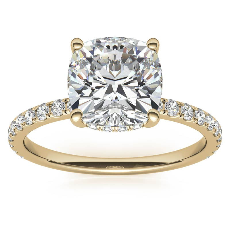 Cushion Moissanite Engagement Ring with Pave Accented Basket