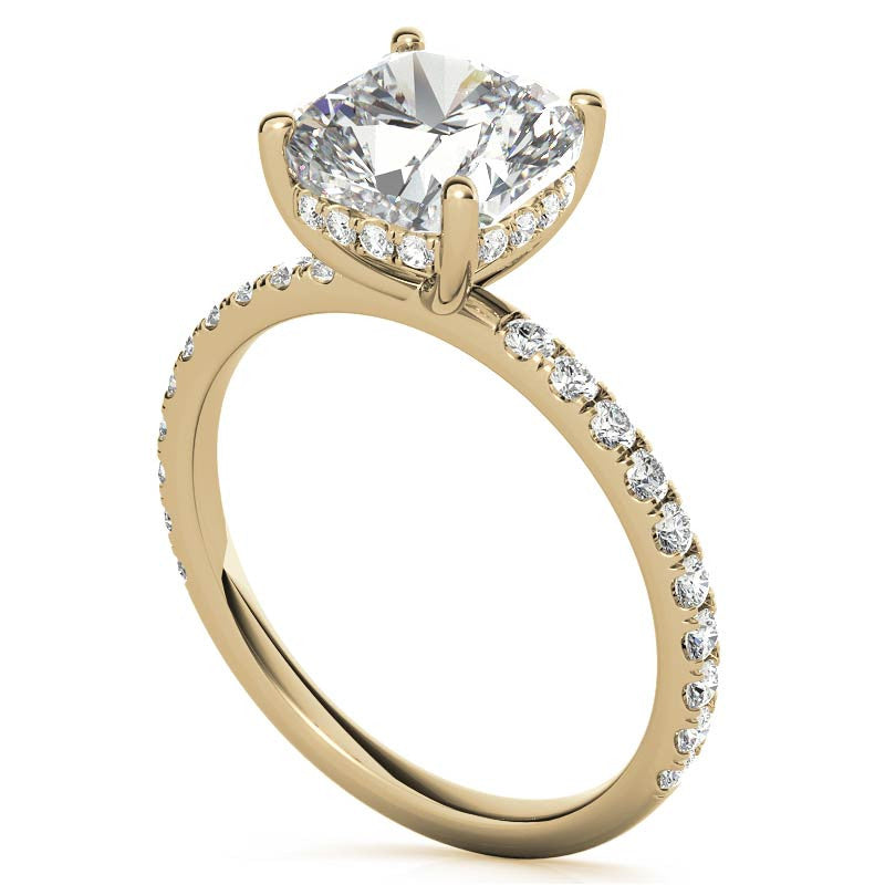 Cushion Moissanite Engagement Ring with Pave Accented Basket