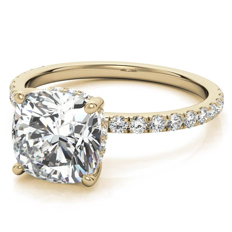 Cushion Moissanite Engagement Ring with Pave Accented Basket
