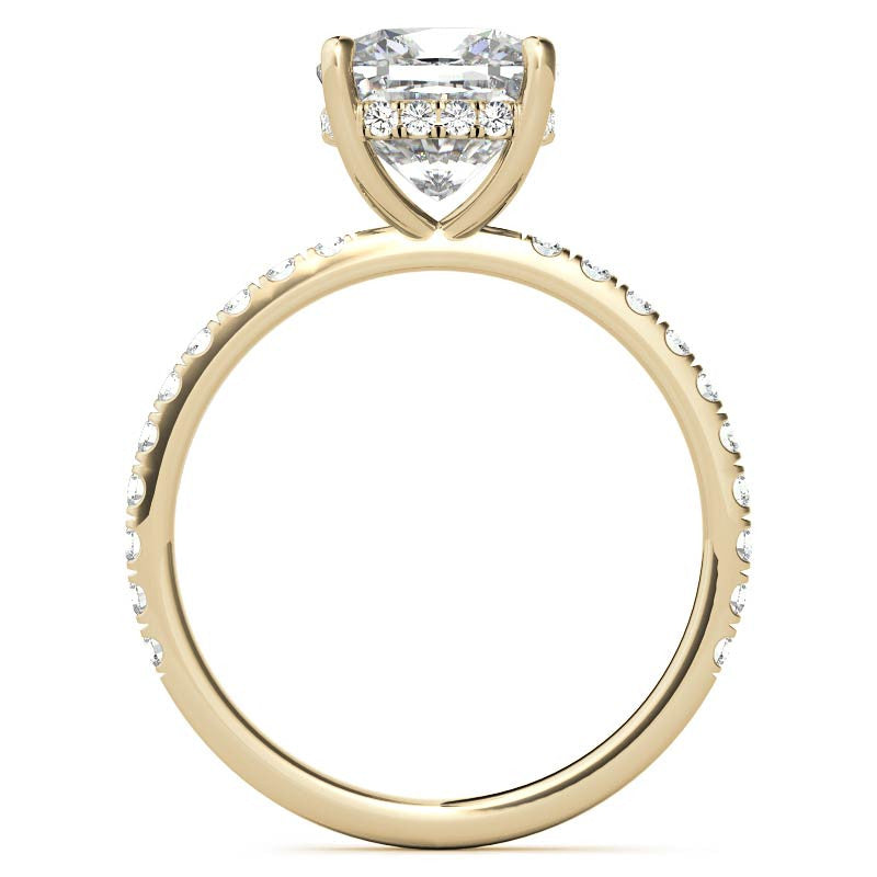 Cushion Moissanite Engagement Ring with Pave Accented Basket