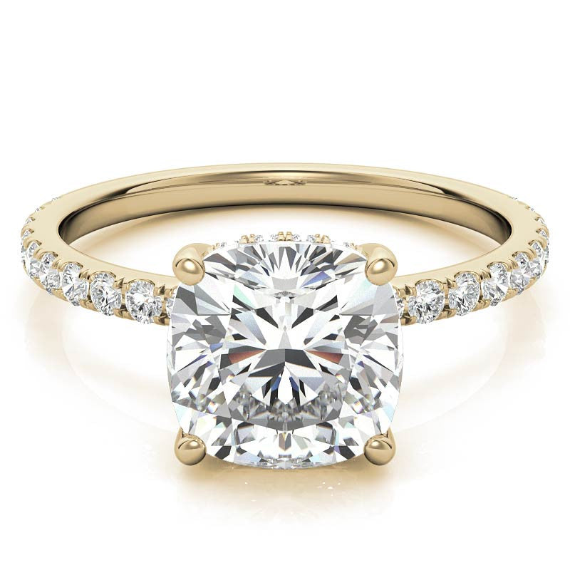 Cushion Moissanite Engagement Ring with Pave Accented Basket