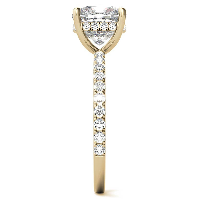Cushion Moissanite Engagement Ring with Pave Accented Basket
