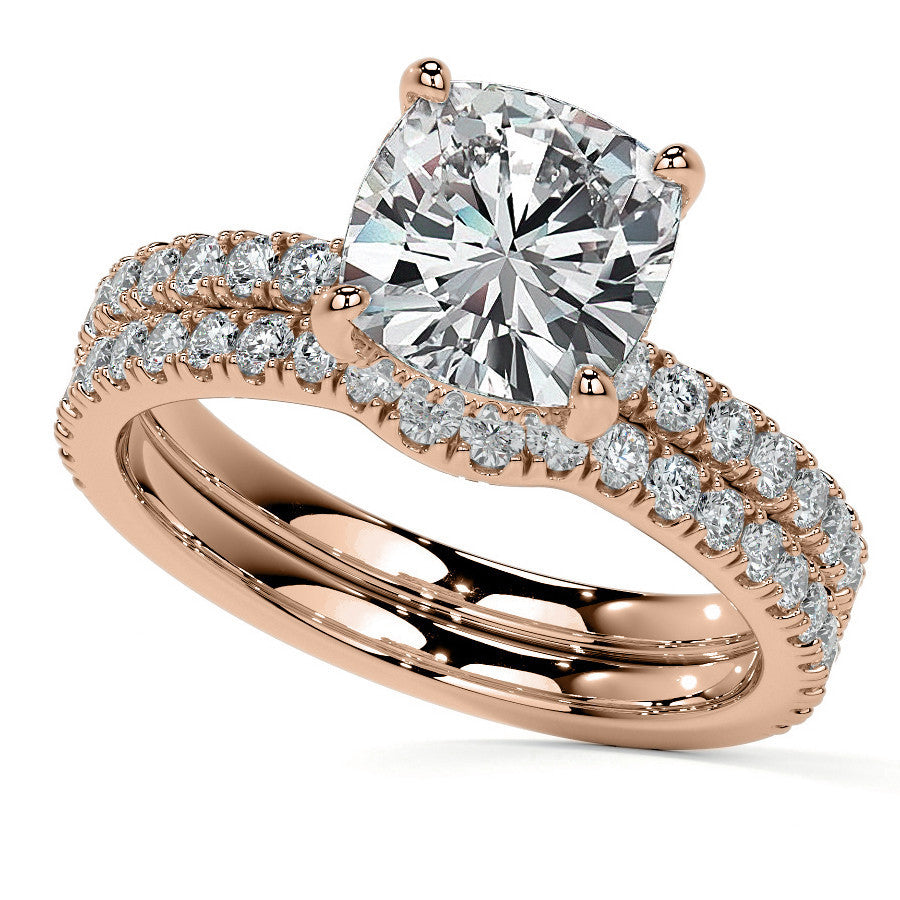 Cushion Moissanite Engagement Ring with Pave Accented Basket