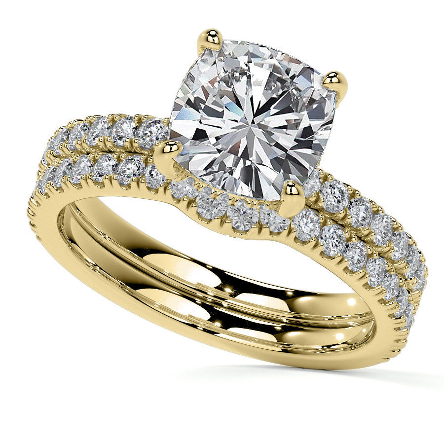 Cushion Moissanite Engagement Ring with Pave Accented Basket