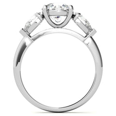 Round Brilliant and Pear Moissanite Three-Stone Ring