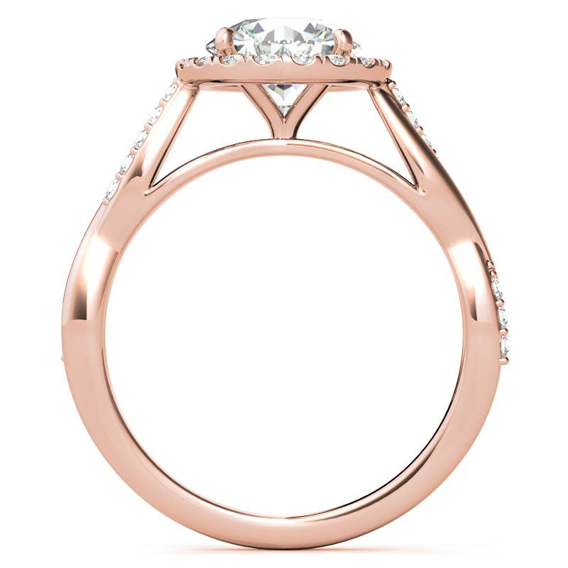 Round Brilliant Moissanite Twisted Cathedral Halo Engagement Ring