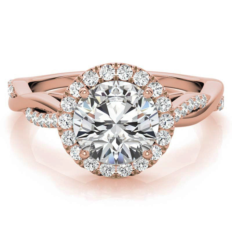 Round Brilliant Moissanite Twisted Cathedral Halo Engagement Ring