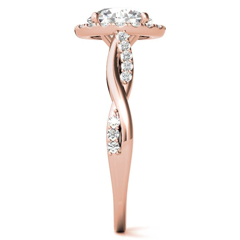 Round Brilliant Moissanite Twisted Cathedral Halo Engagement Ring