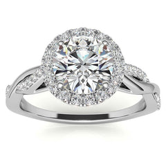 Round Brilliant Moissanite Twisted Cathedral Halo Engagement Ring