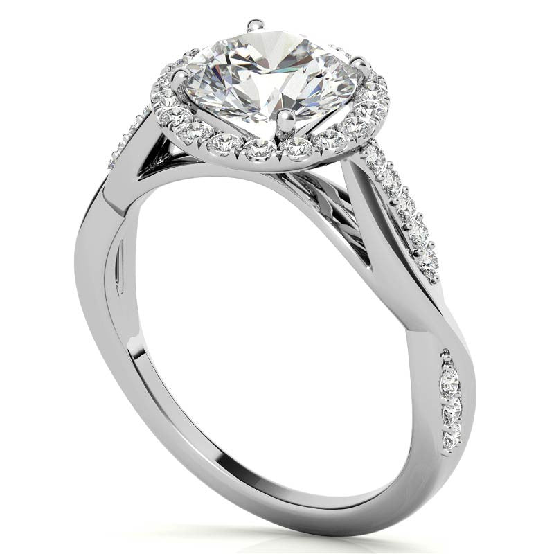 Round Brilliant Moissanite Twisted Cathedral Halo Engagement Ring