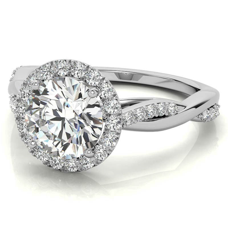 Round Brilliant Moissanite Twisted Cathedral Halo Engagement Ring