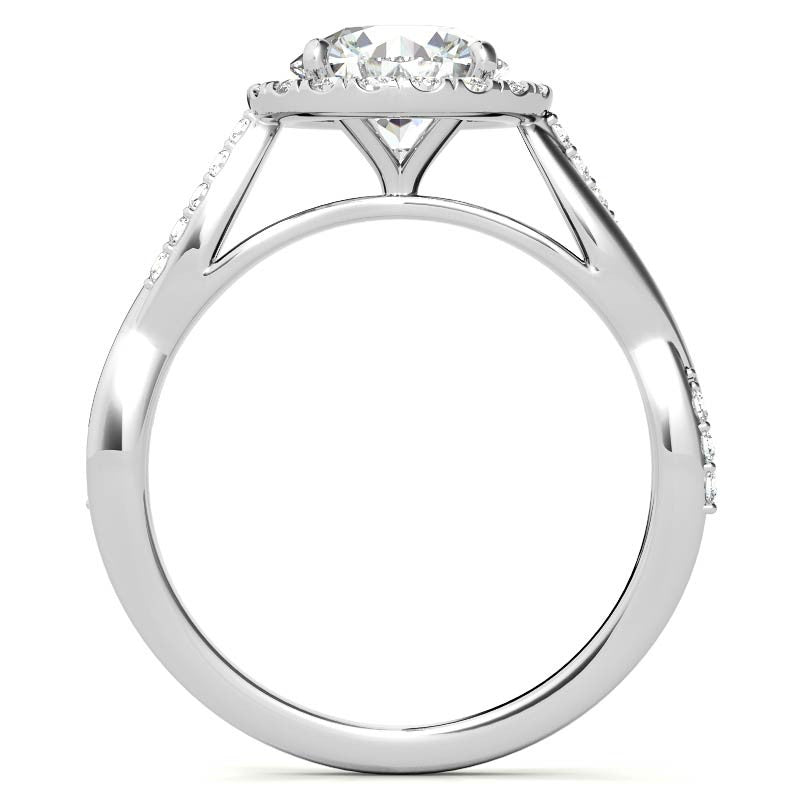 Round Brilliant Moissanite Twisted Cathedral Halo Engagement Ring