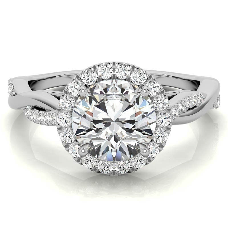 Round Brilliant Moissanite Twisted Cathedral Halo Engagement Ring