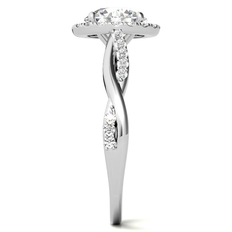 Round Brilliant Moissanite Twisted Cathedral Halo Engagement Ring