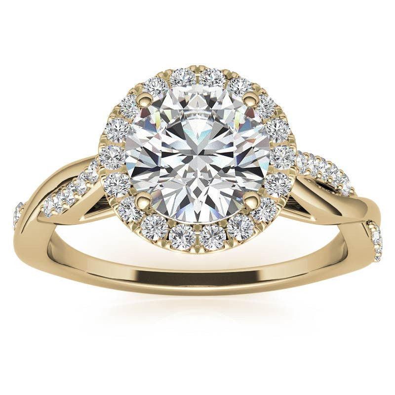 Round Brilliant Moissanite Twisted Cathedral Halo Engagement Ring