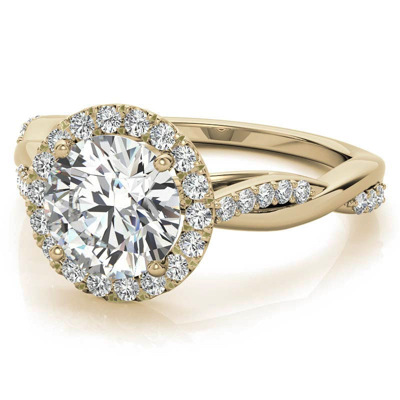 Round Brilliant Moissanite Twisted Cathedral Halo Engagement Ring