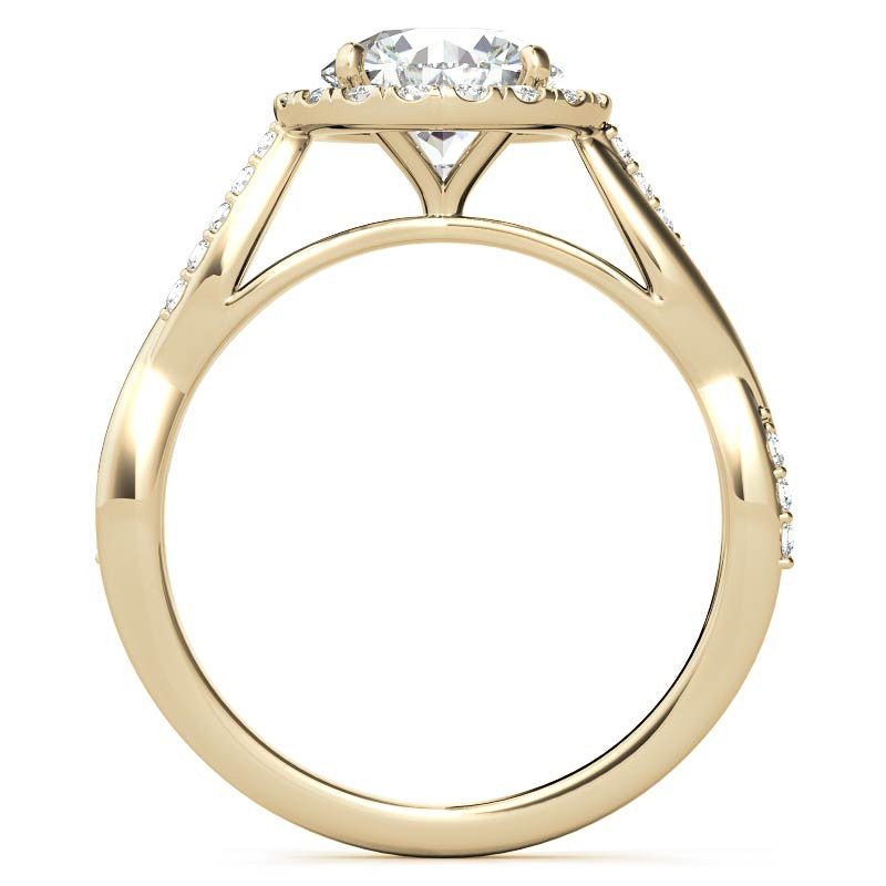 Round Brilliant Moissanite Twisted Cathedral Halo Engagement Ring
