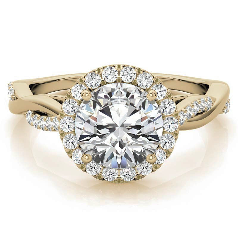 Round Brilliant Moissanite Twisted Cathedral Halo Engagement Ring