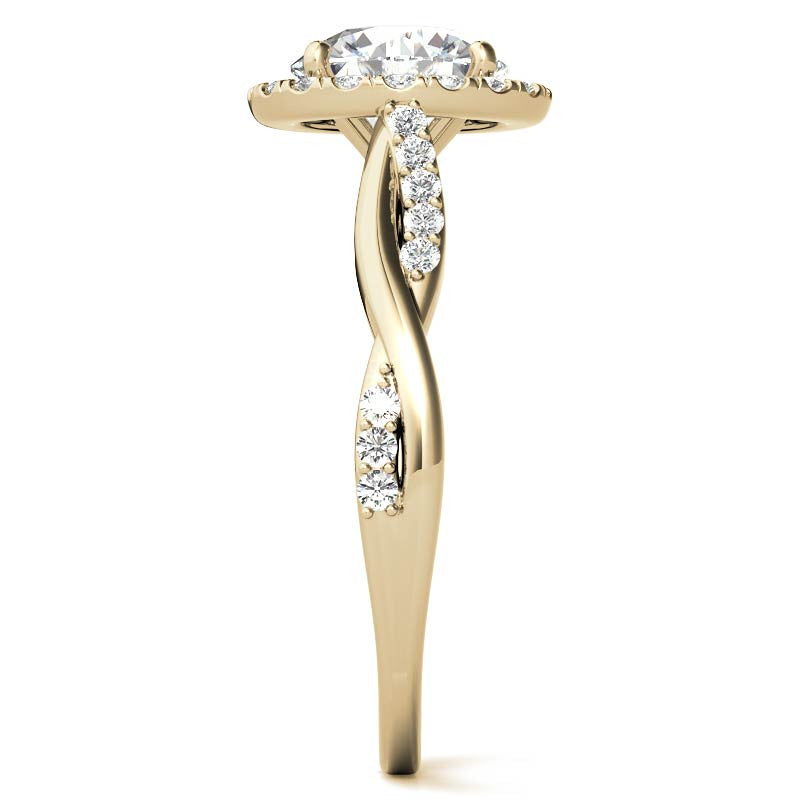 Round Brilliant Moissanite Twisted Cathedral Halo Engagement Ring