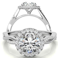 Round Brilliant Moissanite Twisted Cathedral Halo Engagement Ring