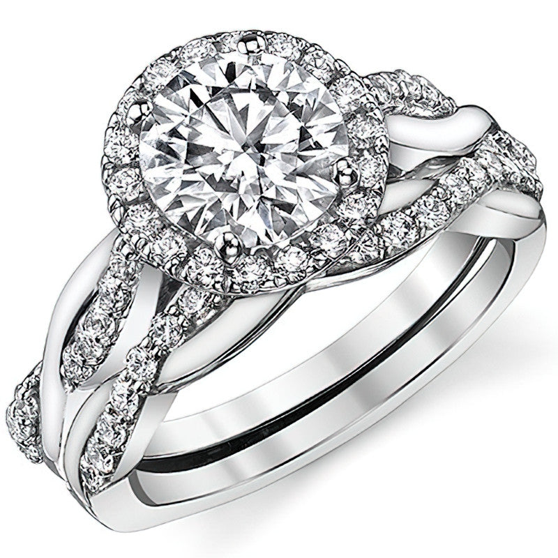 Round Brilliant Moissanite Twisted Cathedral Halo Engagement Ring