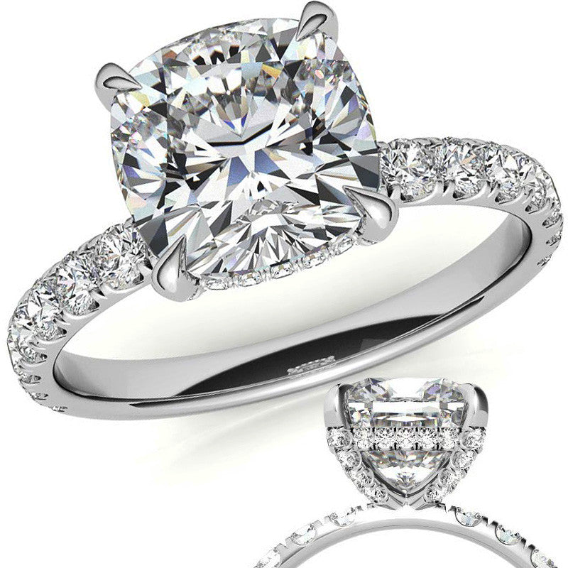 Cushion Moissanite Pave Basket Engagement Ring - 2.3mm