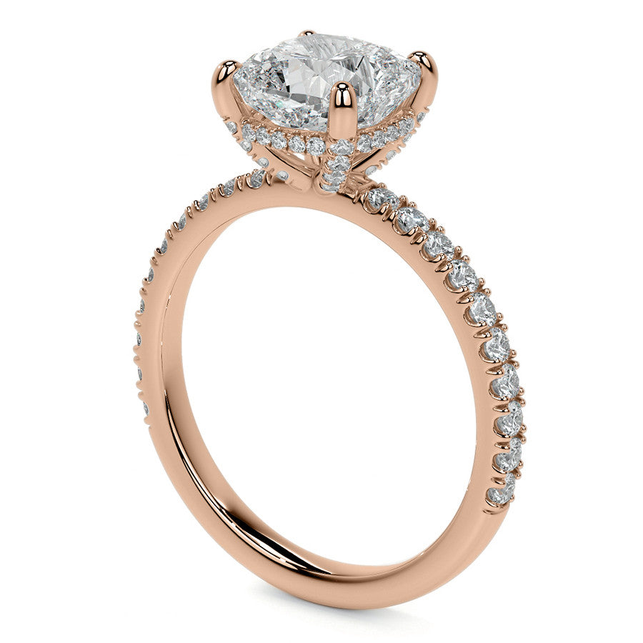Cushion Moissanite Diamond Pave Basket Engagement Ring