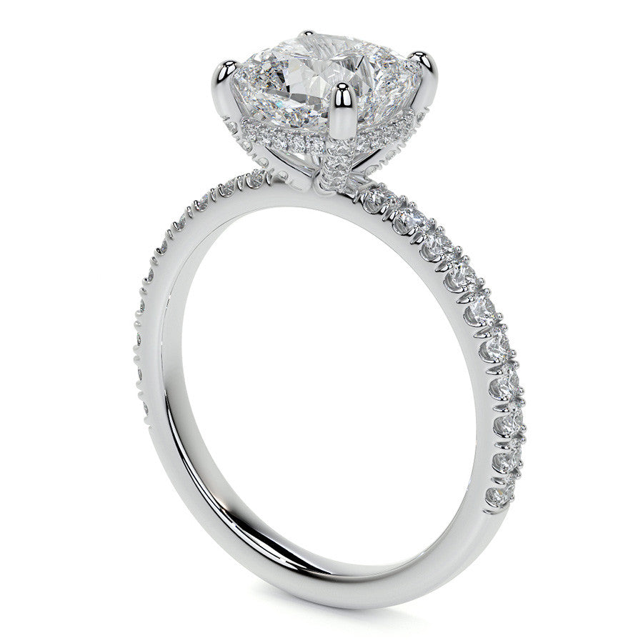 Cushion Moissanite Diamond Pave Basket Engagement Ring