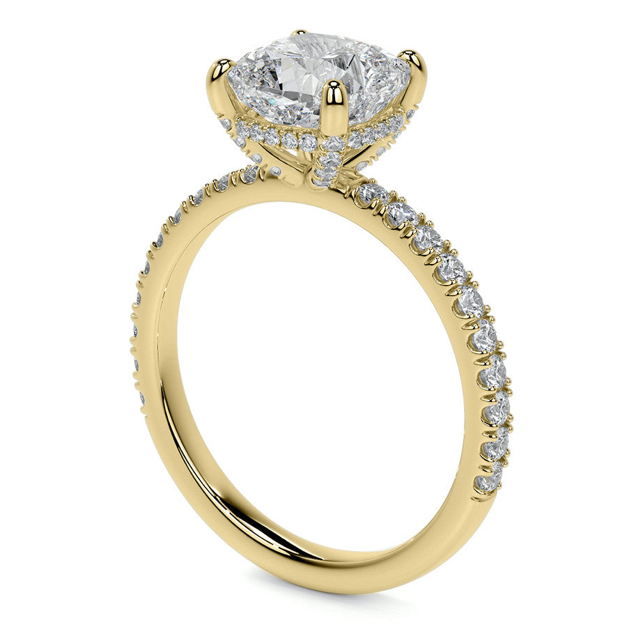 Cushion Moissanite Diamond Pave Basket Engagement Ring