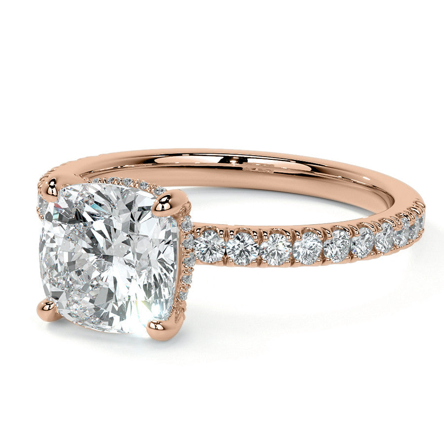 Cushion Moissanite Diamond Pave Basket Engagement Ring