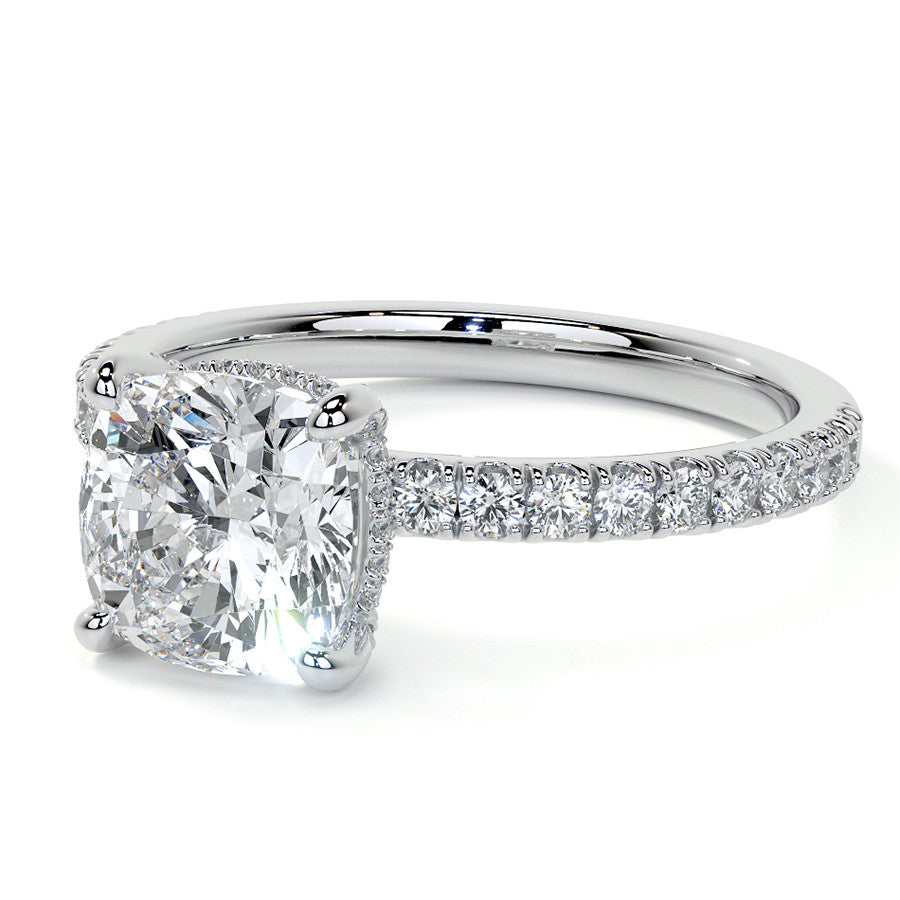 Cushion Moissanite Diamond Pave Basket Engagement Ring