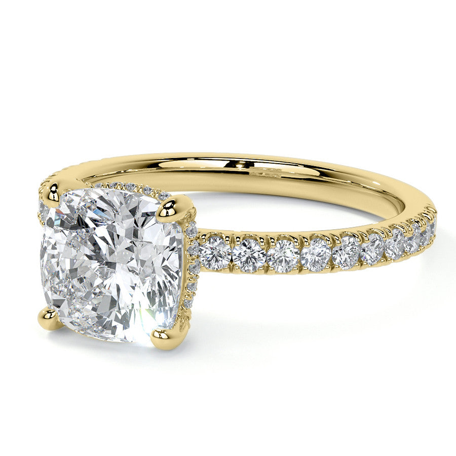 Cushion Moissanite Diamond Pave Basket Engagement Ring