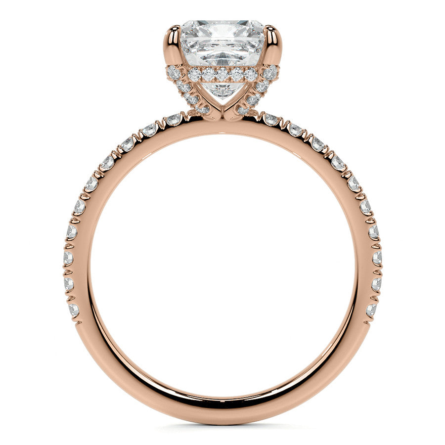 Cushion Moissanite Diamond Pave Basket Engagement Ring