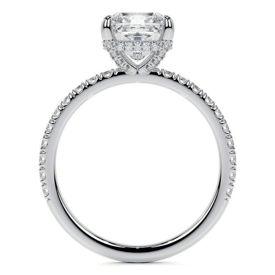 Cushion Moissanite Diamond Pave Basket Engagement Ring