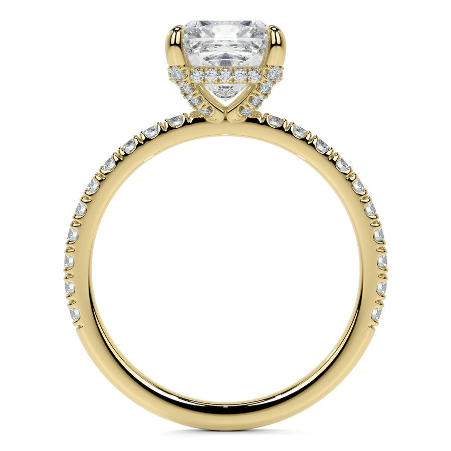 Cushion Moissanite Diamond Pave Basket Engagement Ring