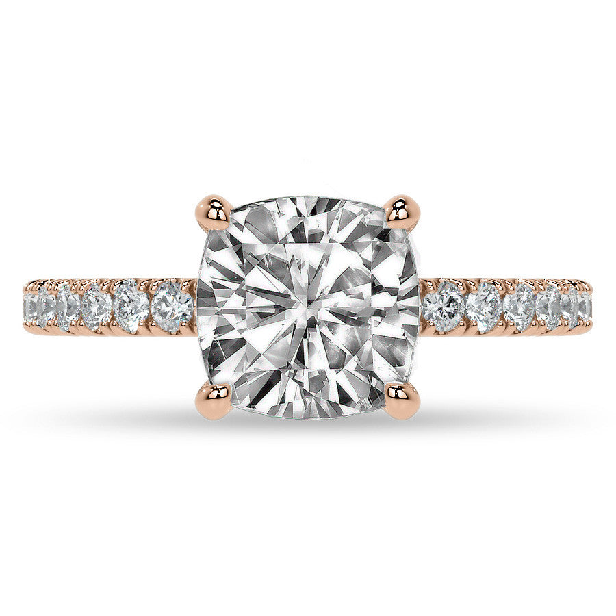 Cushion Moissanite Diamond Pave Basket Engagement Ring