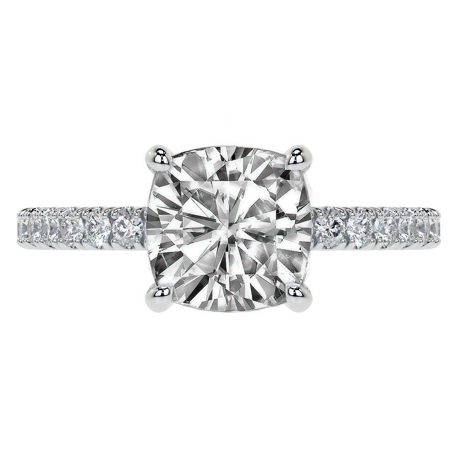 Cushion Moissanite Diamond Pave Basket Engagement Ring