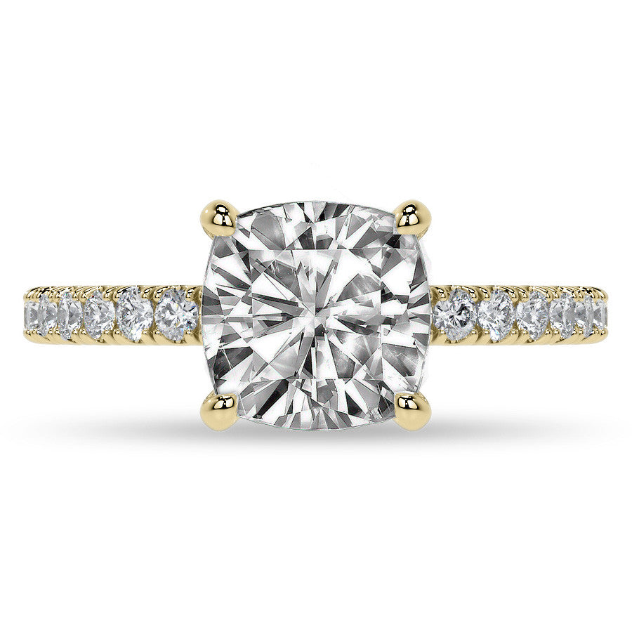 Cushion Moissanite Diamond Pave Basket Engagement Ring