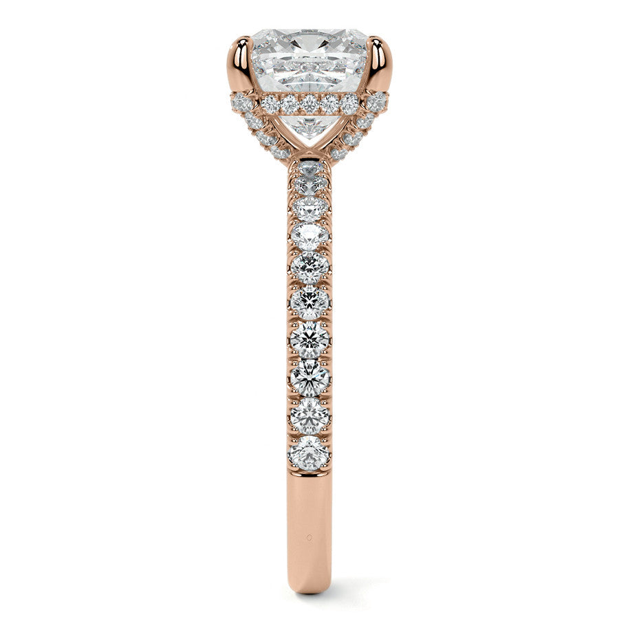Cushion Moissanite Diamond Pave Basket Engagement Ring
