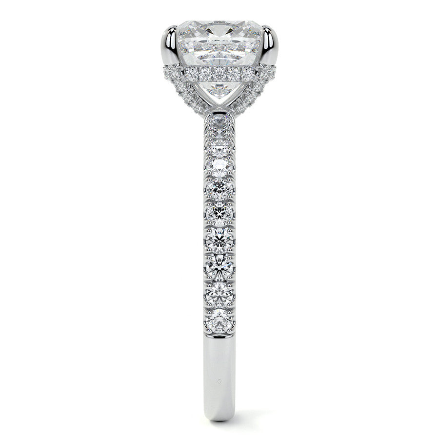 Cushion Moissanite Diamond Pave Basket Engagement Ring