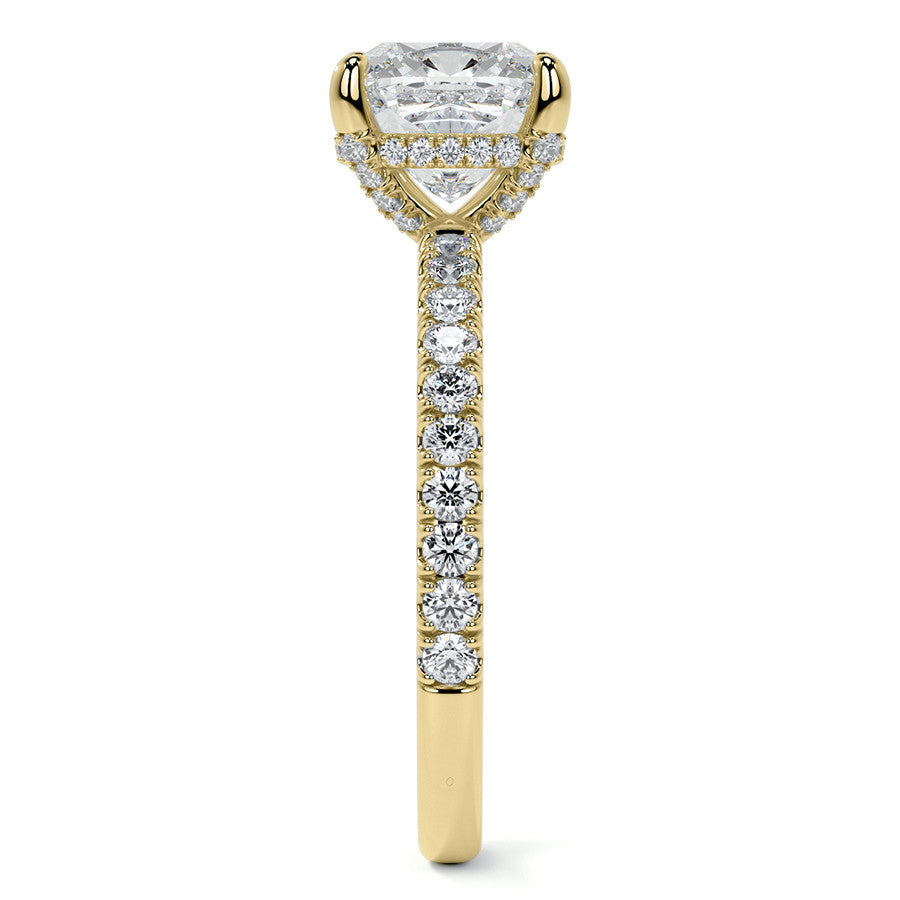 Cushion Moissanite Diamond Pave Basket Engagement Ring