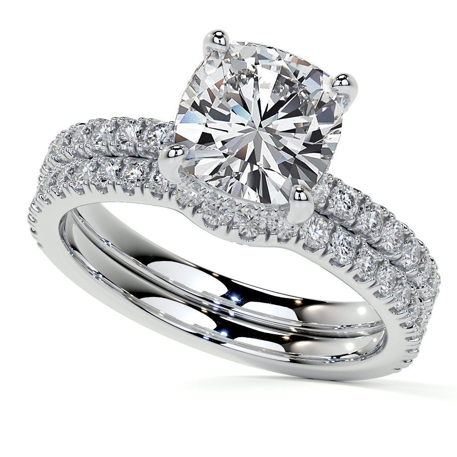 Cushion Moissanite Diamond Pave Basket Engagement Ring