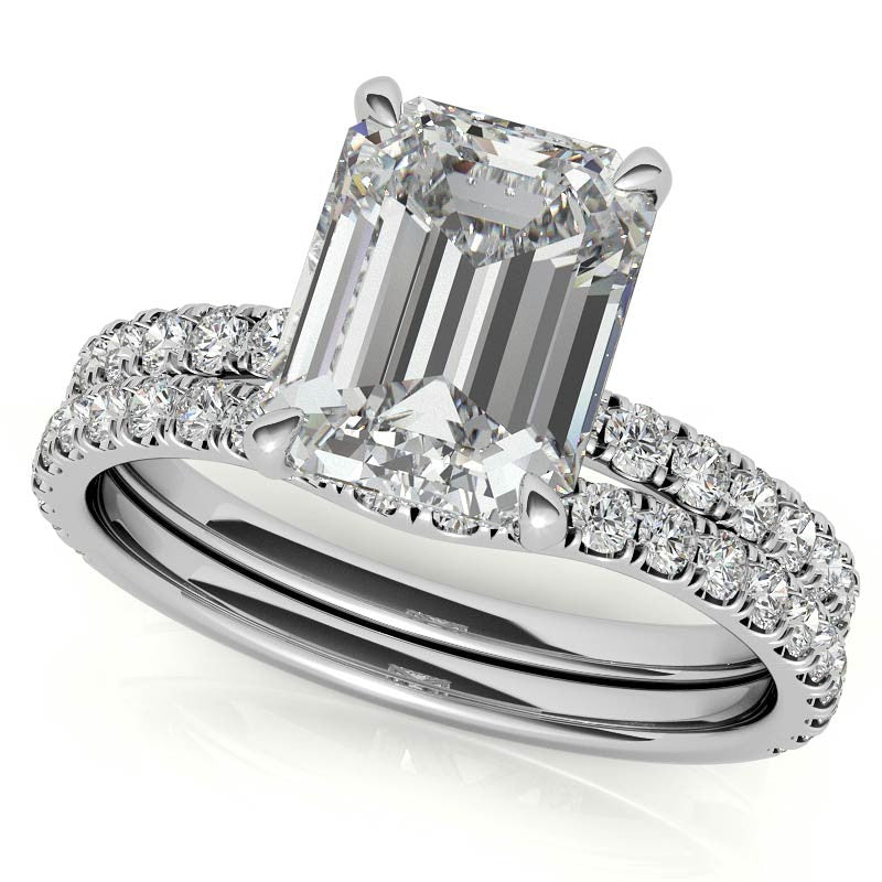 Emerald / Radiant Moissanite Diamond Pave Basket Engagement Ring