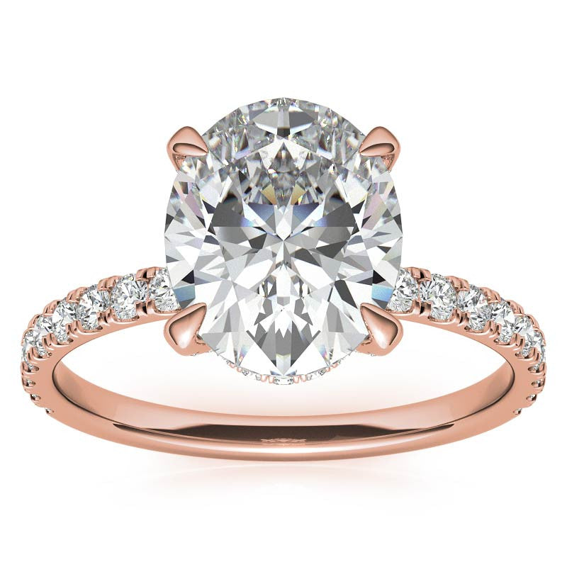 Oval Moissanite Diamond Pave Basket Engagement Ring
