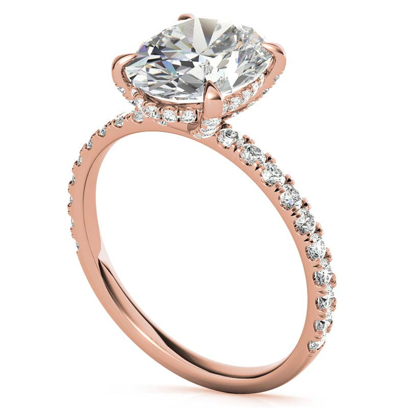 Oval Moissanite Diamond Pave Basket Engagement Ring